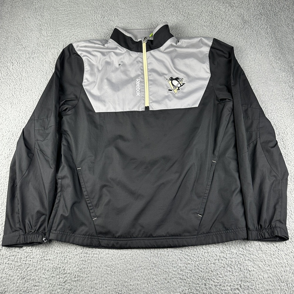 Pittsburgh Penguins Jacket Mens Large NHL Hockey 1/2 Zip Reebok Center Ice
